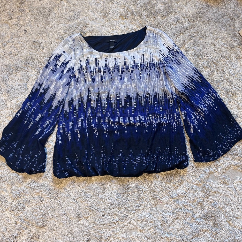 Alfani Navy and White Women's Blouse